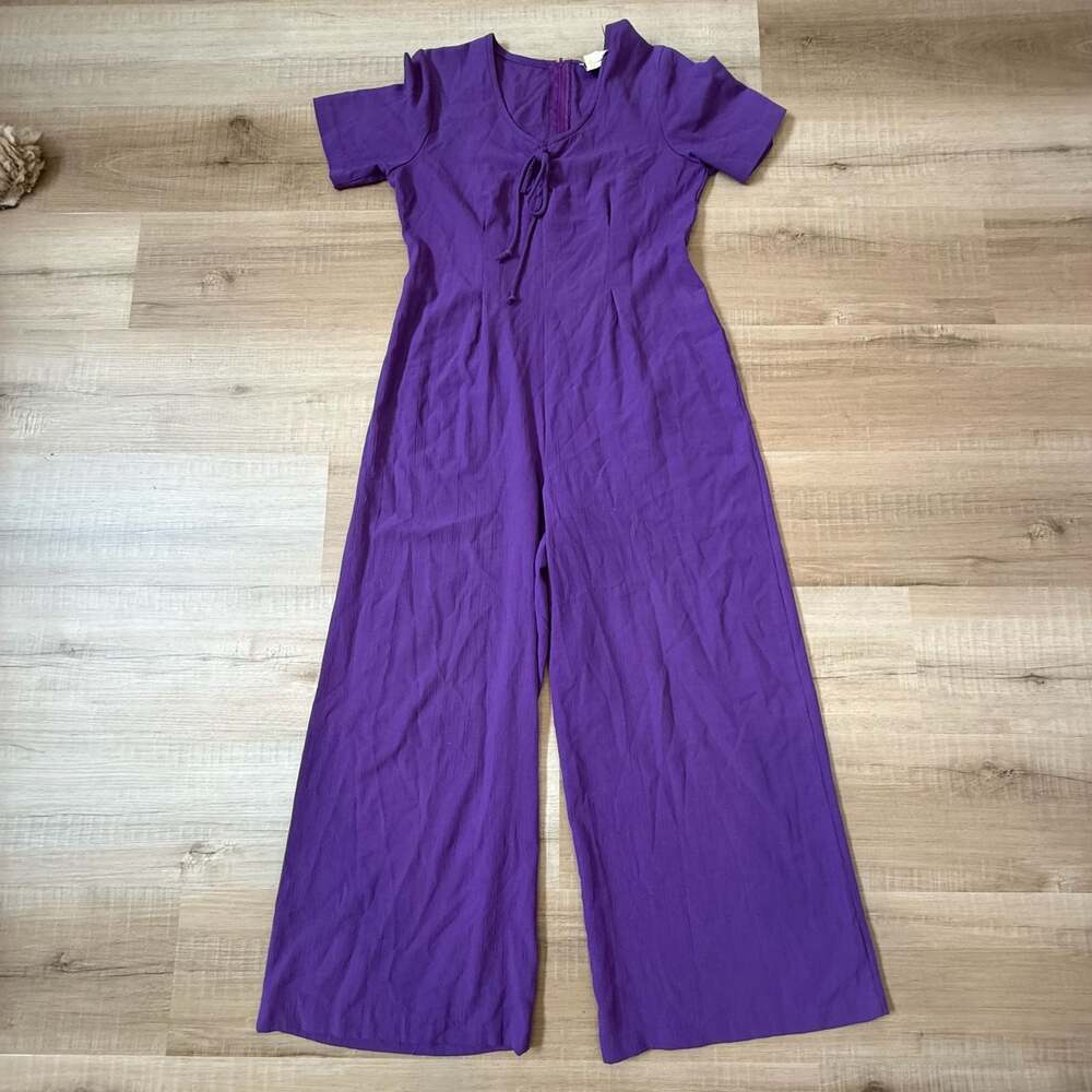 Vintage M Collection Purple Short Sleeve Wide Leg Jumpsuit Size M